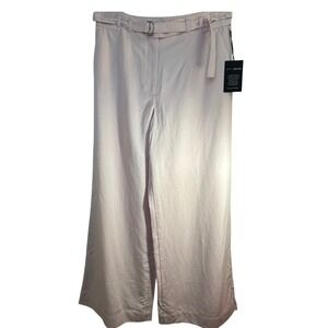 LOFT Versa Wide Leg Pants Petite Size 8 Pink Belted Lyocell Linen Blend
